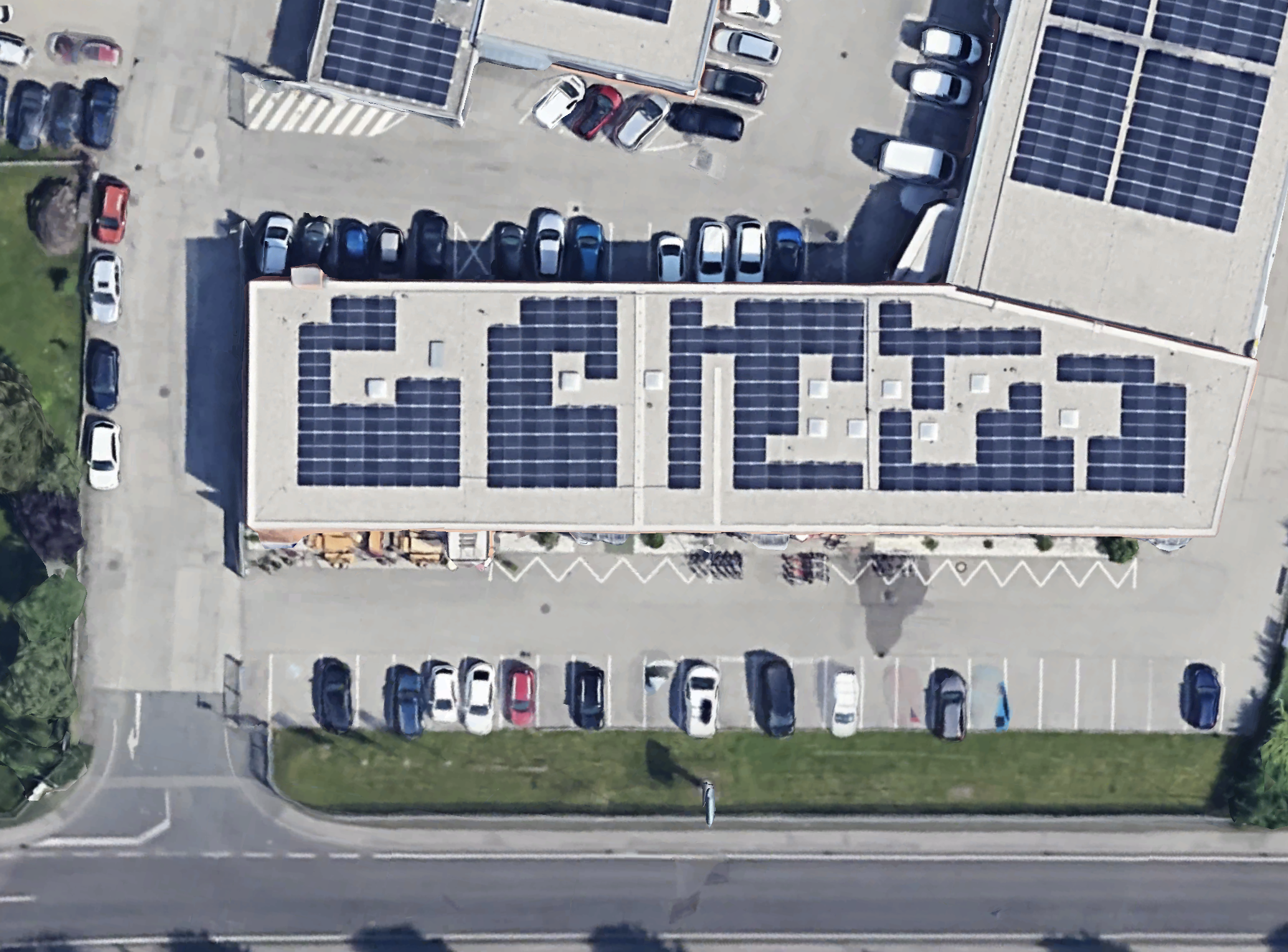 Abbildung des Gebäudes mit markiertem Cohub Bereich und den Eingängen zum Businesspark.